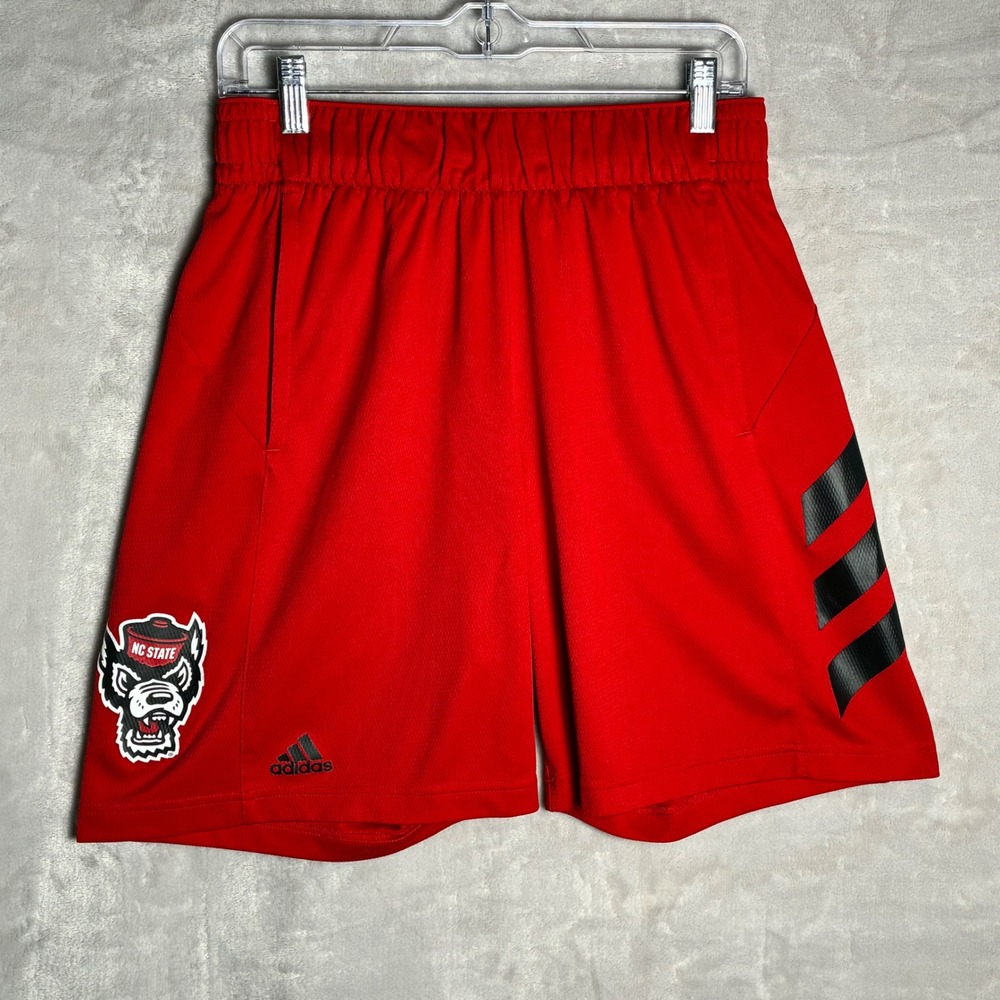 Adidas NC State Wolfpack Mens Red Athletic Training Shorts Size Large Tuffy Logo